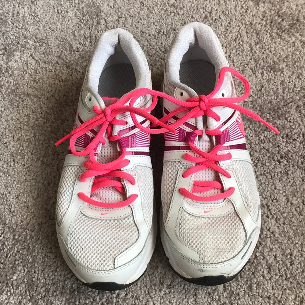 Pink and white Nike dart 10 sneakers, size 7